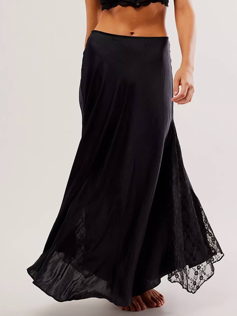 NWT Free People Lace Insert Maxi Skirt in Black - Size Small